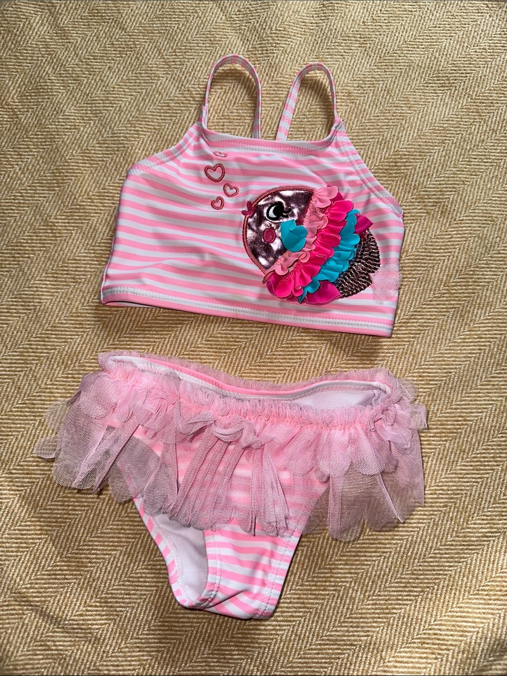 Flapdoodles Pink and White Striped Ruffle Bikini Set 18m NWOT